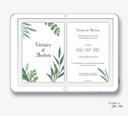 faire-part mariage - faire part mariage digital-faire part mariage numérique-pdf numérique-faire part mariage electronique -faire-part à envoyer par mms-par mail-réseaux sociaux-whatsapp-facebook-messenger-eucalyptus-végétal-tiges-feuilles-chic-champêtre