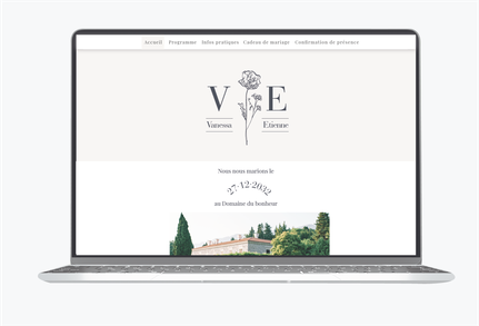 Site de mariage-Site internet de mariage-wedding site-site internet assorti au faire-part-site internet de mariage- elegant-raffiné-monogramme - fleurs-pictogrammes