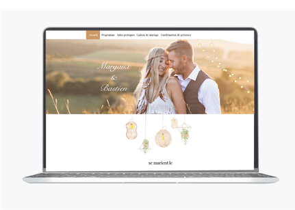 Site de mariage-Site internet de mariage-wedding website-assorti au faire-part-lustre en osier-guirlande-plante suspendue-en paille