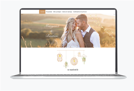 Site de mariage-Site internet de mariage-wedding website-assorti au faire-part-lustre en osier-guirlande-plante suspendue-en paille