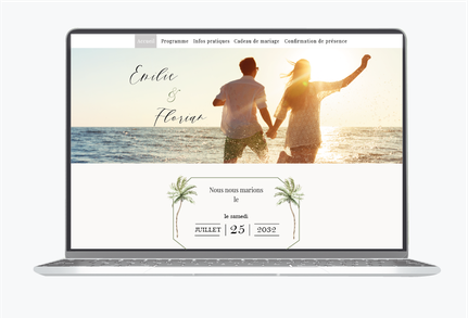 Site de mariage-Site internet de mariage-wedding site-site internet assorti au faire-part-site internet de mariage-cocotier-palmier-tropical-exotique