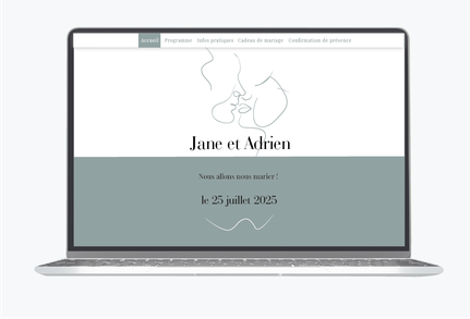 Site de mariage -Site internet de mariage- wedding website-assorti au faire-part-visage au trait-amoureux-s'embrasse-ligne fine-esquisse -