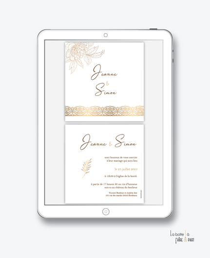 faire-part mariage numérique-faire part mariage digital-faire part numérique-pdf numérique-faire part mariage electronique -faire-part à envoyer par mms-par mail-réseaux sociaux-whatsapp-facebook-messenger-pivoines-dentelle-dorure-doré-carré-oriental-