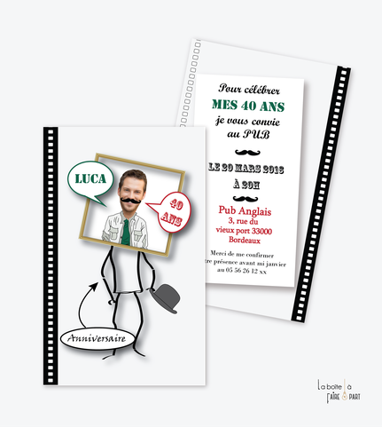 Carte invitation anniversaire homme -invitation anniversaire homme 18ans-20ans-30ans-40 ans-50ans-60ans-humoristique-rigolo-drole-moustache-