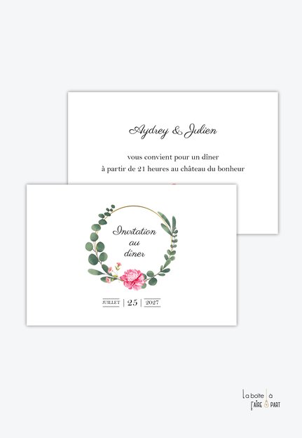 Carton invitation mariage-Invitation mariage champêtre-bohème-eucalyptus-pivoines-couronne d'eucalyptus