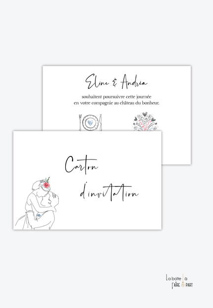 Carton invitation mariage-Invitation mariage-romantique- couple au trait-esquisse d'un couple-dessin au trait-Pictogrammes