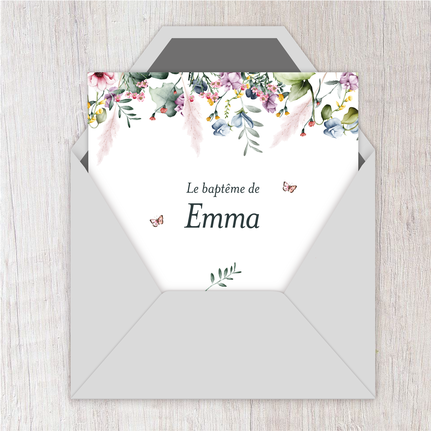  Faire-part baptême fille gif animé-faire-part baptême virtuel- faire part baptême digital-faire-part baptême numérique animé-électronique-à envoyer via les réseaux sociaux-whatsapp-facebook-messenger-mms-fleurs-bouquet de fleurs-vegetal-papillons