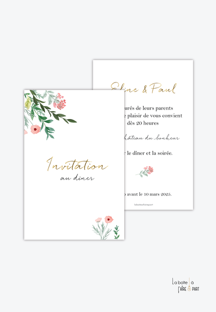 Carton invitation mariage-Invitation mariage-fleurs des champs-bouquet champêtre-ruban ficelle
