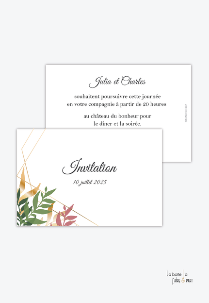 Carton invitation mariage-Invitation mariage-feuille d'automne-forme doré-végétal-