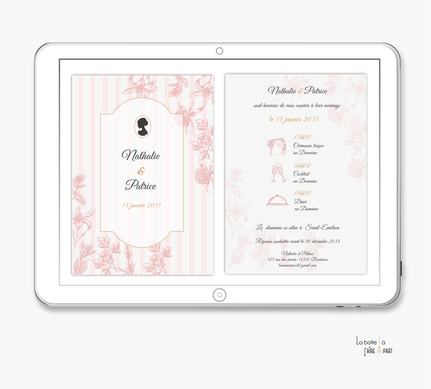 faire-part mariage-faire part mariage digital-faire part mariage numérique-faire part mariage electronique -faire-part à envoyer par mms-par mail-réseaux sociaux-whatsapp-facebook-messenger-Bridgerton-Lys-L’élégance- le romantisme-rayure-picto
