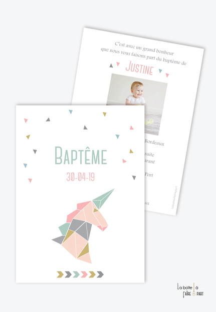 faire part baptême fille ORIGAMI LICORNE - Faire-part ...
