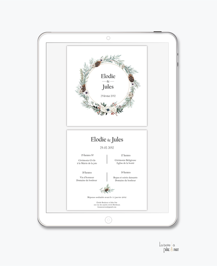 faire-part mariage numérique-faire part mariage digital-faire part numérique-faire part mariage electronique -faire-part à envoyer par mms-par mail-réseaux sociaux-whatsapp-facebook-messenger-pigne de pin-tige de pin-fleurs-noël-couronne-hiver-pomme  pin