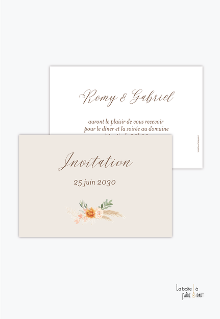 Carton invitation mariage-Invitation mariage-champêtre-pampas-pivoine-eucolyptus-rose-fleurs