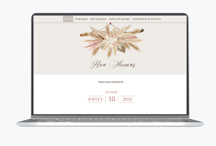 Site de mariage -Site internet de mariage- wedding website- assorti au faire-part-Pampa fleurie-orchidée-pampa bohème-bouquet de pampas
