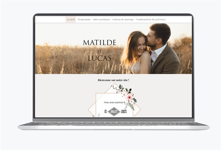 Site de mariage -Site internet de mariage-wedding website - assorti au faire-part - bouquet champêtre-fleurs-fougére-pictogramme
