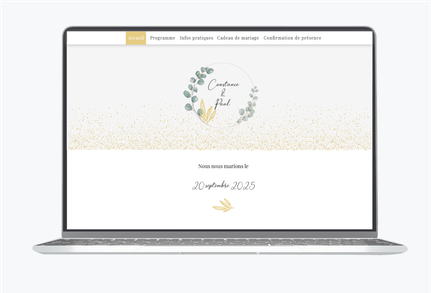 Site de mariage - Site internet de mariage-wedding websit-assorti au faire-part-couronne doré-eucalyptus-paillette