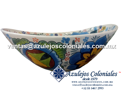 <img src="Lavabo decorado de Talavera.jpg" alt=" Lavabo Decorado de Talavera Modelo Canasta para sobre Poner, hecho y decorado en México 100% a mano" />