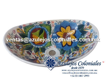 <img src="Lavabo decorado de Talavera.jpg" alt=" Lavabo Decorado de Talavera Modelo Canasta para sobre Poner, hecho y decorado en México 100% a mano" />