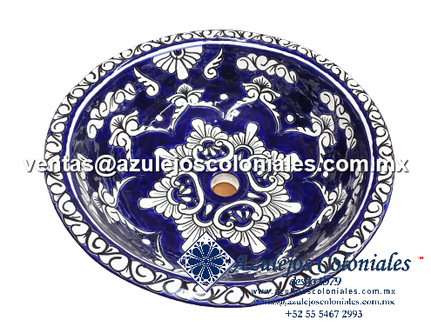 <img src="Lavabo decorado de Talavera.jpg" alt=" Lavabo Decorado de Talavera Modelo Redondo para sobre empotrar, hecho y decorado en México 100% a mano" />