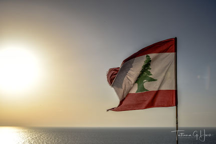 Lebanon, Byblos, Flag, Sunset
