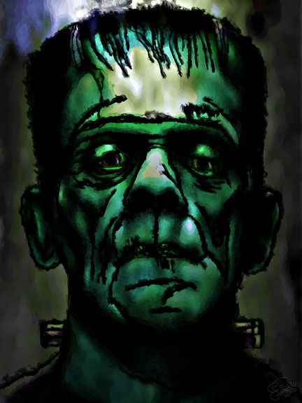 Exponattitel: Frankenstein - Exponatgrößen: 50 x 60 - Art: Acrylmalerei - © by Pelz Kreativ 2019