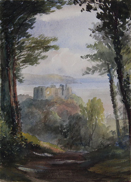 Llanpharma Castle, 1852, Aquarell, 23,5 x 17 cm