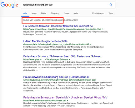 Webseite Google Ranking, Webseite für Ferienwohnung