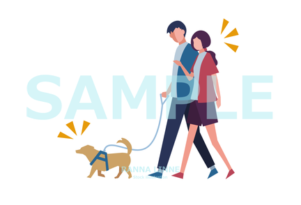 犬と散歩する男女　人物フラットイラスト