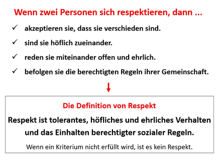 Was ist Respekt? - Respekt ist tolerantes, höfliches, ehrliches Verhalten - Einhalten berechtigter sozialer Regeln - www.learn-study-work.org