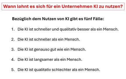 Wann lohnt es sich KI einzusetzen - fünf Fälle - KI schneller und qualitativ besser - genauso gut - langsamer - qualitativ schlechter als ein Mensch - www.learn-study-work.org