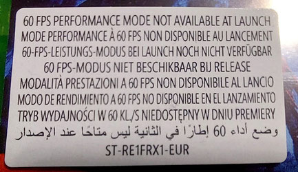 Première fois que l'on vois un sticker d'avertissement pour des performances indisponibles au lancement d'un jeu !