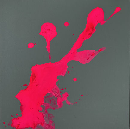 Modern acrylic abstract painting on canvas. Powerful pink on a relaxing olive background.