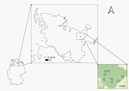 Karte von Schleswig-Holstein mit Versuchsflächen