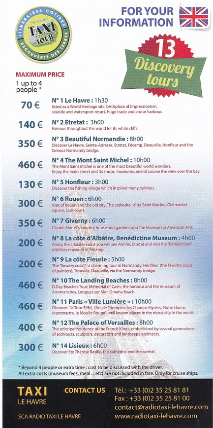 Preisliste für Rundfahrten mit dem Taxi (Stand: Nov. 2022)