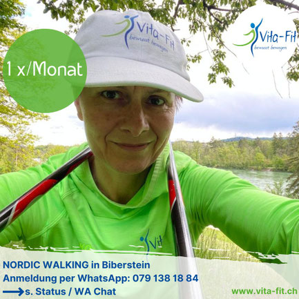Nordic Walking in Biberstein, raus in die Natur mit Vita-Fit Hunzenschwil