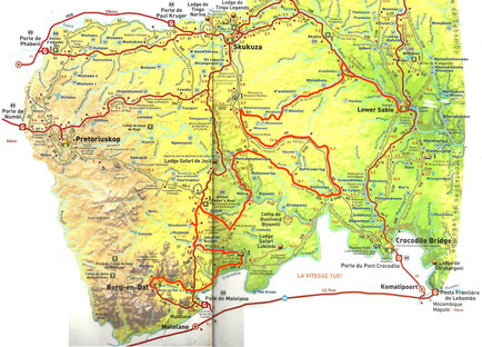 Carte Kruger NP (de Lower Sabie à Berg-en-Dal)