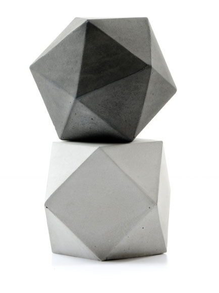 Concrete Icosahedron and Cuboctahedron Modular Sculpture Set by PASiNGA