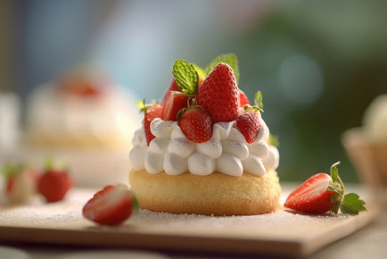 いちごと生クリームがたっぷりのスポンジケーキ。