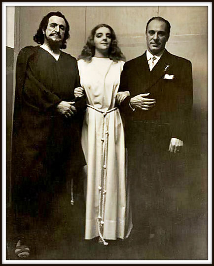 Da sinistra: Victor Damiani (Athanaël), Delia Rigal (Thaïs), Juan Emilio Martini (Direttore) in: Thaïs di J. Massenet - Buenos Aires Teatro Colón, luglio/agosto 1952.