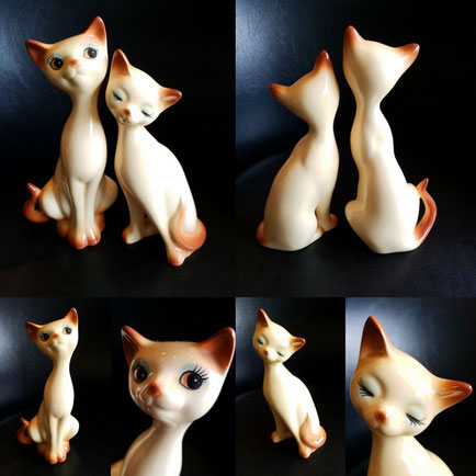 昭和レトロ 陶器 ペアの 猫さんの 置物 小さいサイズ
