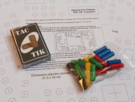 Kit pour fabriquer un jeu tac-tik en bois avec gabarit de perçage - pions - cartes 