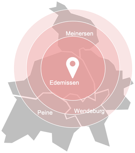 Betreuungsradius: 15min Anfahrtsdauer ab Wipshausen