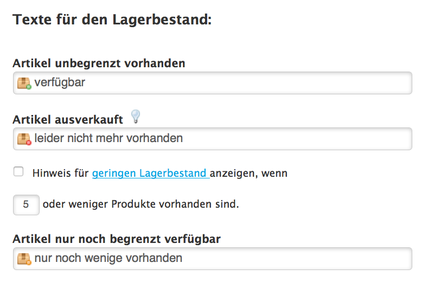 Bild: Jimdo Shop Grundeinstellungen Lagerbestand