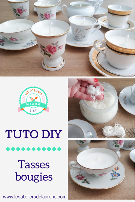 Bougie vintage – tasse + soucoupe en porcelaine - Mes p'tites mèches