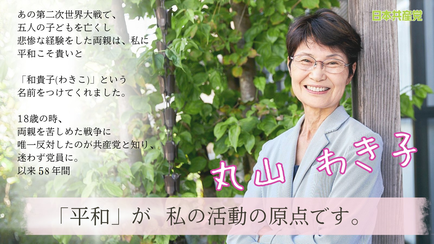 日本共産党　八街市議会議員　丸山わき子「平和」が私の活動の原点です。