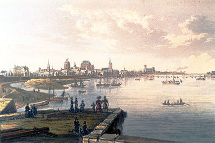 Blick auf Köln. Altkolorierter Aquatintastich von F. Hegi um 1830.