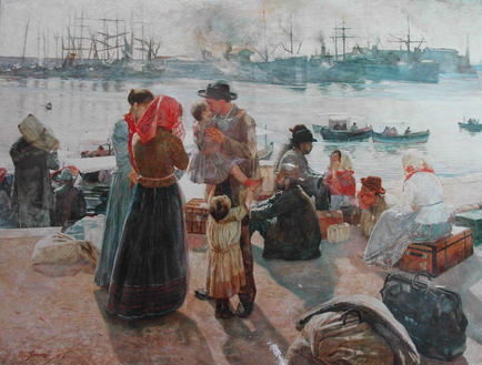 R. Gambogi, “Gli emigranti”, olio su tela, 1895, Museo civico Giovanni Fattori, Livorno