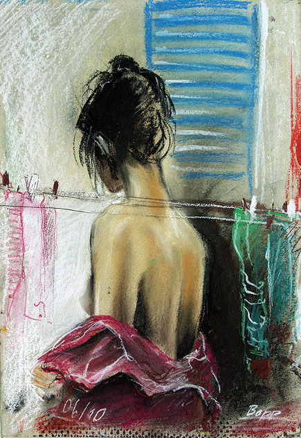 Wandbild Weiblicher Akt, Bella Donna, Frauenportrait, Hochformat gemalt von Jopie Bopp, Pastellkreide Zeichnung 