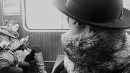 winter, berlin, subway, metro, fur, cold, hat, black and white, vintage