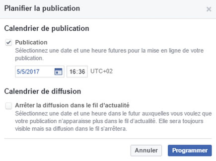 programmer un article sur sa page professionnelle facebook avec e-cime.fr